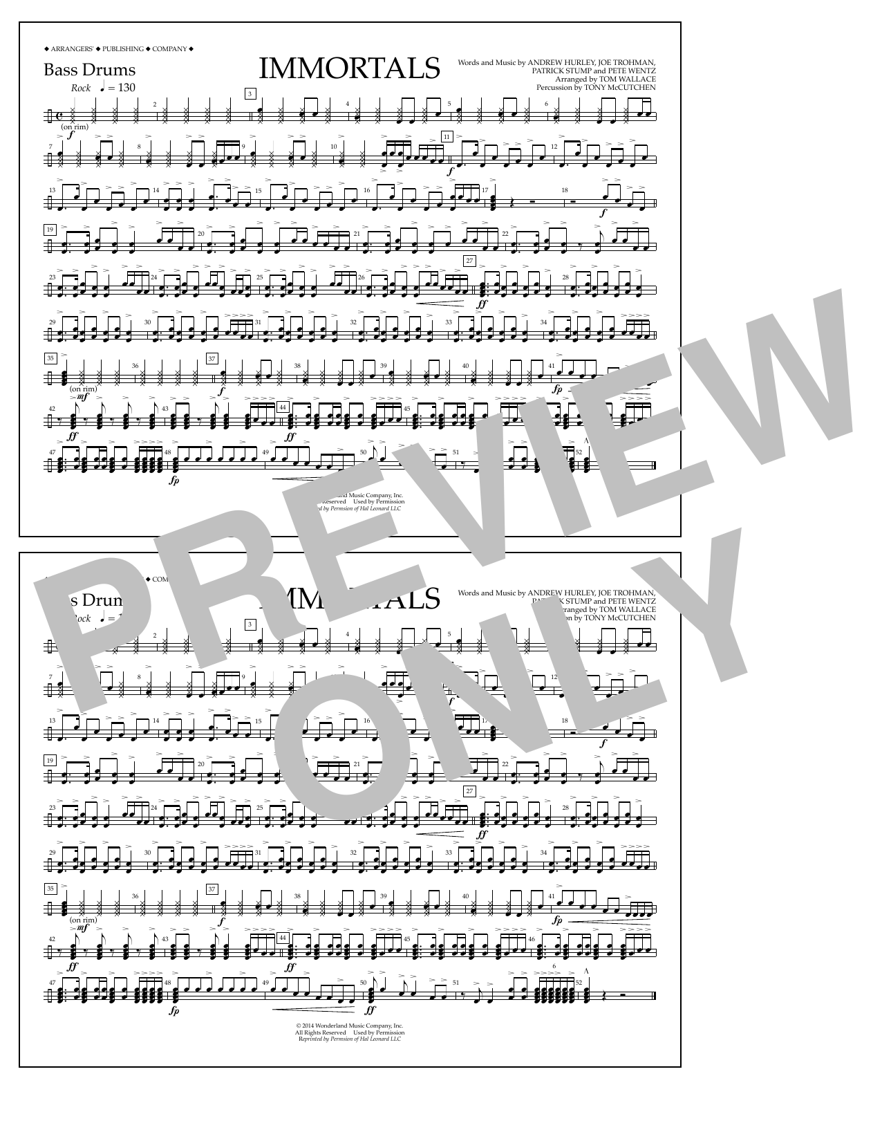Produktbild zu: Immortals (from Big Hero 6) (arr. Tom Wallace) - Bass Drums