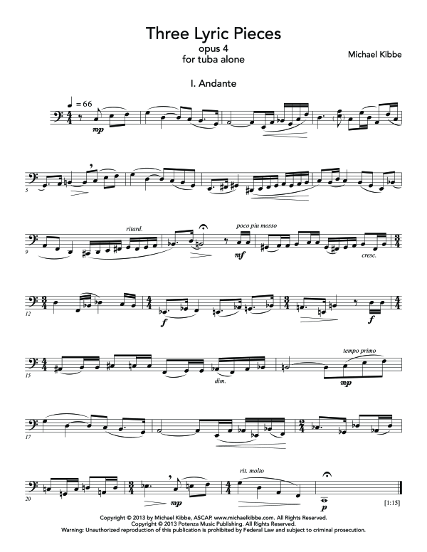 Product gallery: Page 1 of 8 Three Lyric Pieces, Op. 4, , (Tuba Solo)