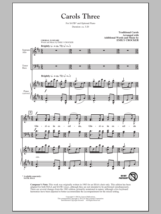 Product gallery: Page 1 of 1 Carols Three (Medley), Emily Crocker