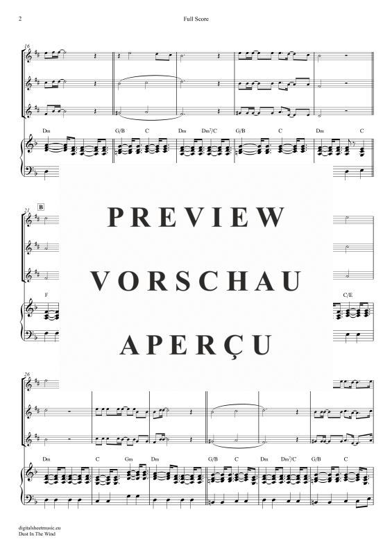 Product gallery: Page 3 of 11 Dust In The Wind, Kansas, (Saxophone Trio AAA(T) + Piano)