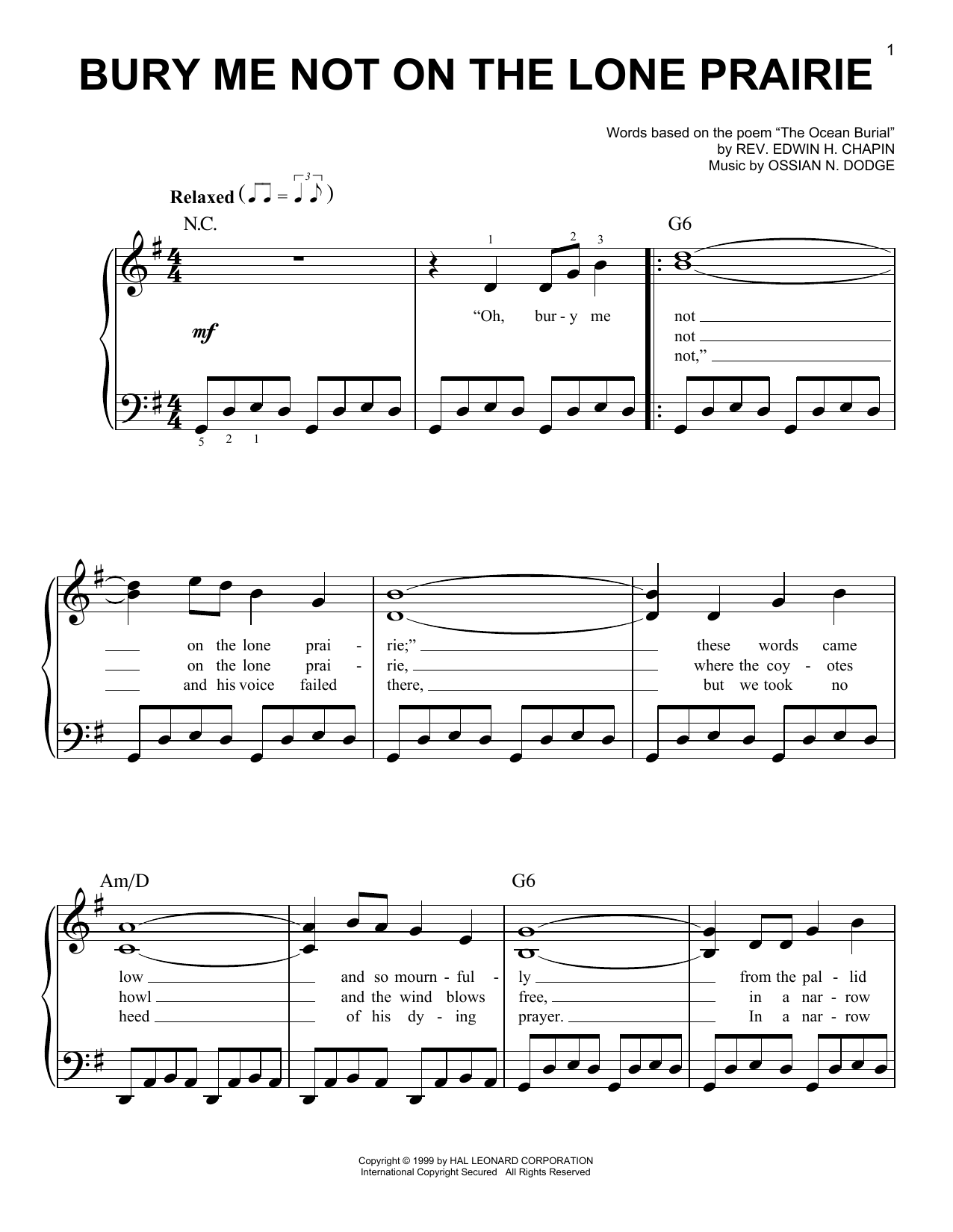 Produktgalerie: Seite 1 von 1 Bury Me Not On The Lone Prairie, E.H. Chapin, Klavier