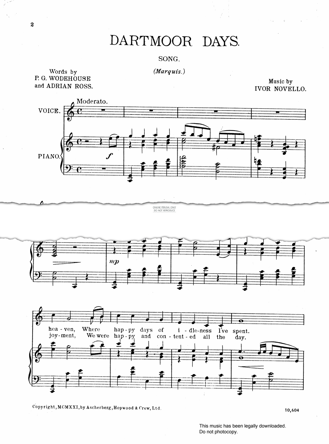 Product gallery: Page 1 of 1 Dartmoor Days (from 'The Golden Moth'), Ivor Novello