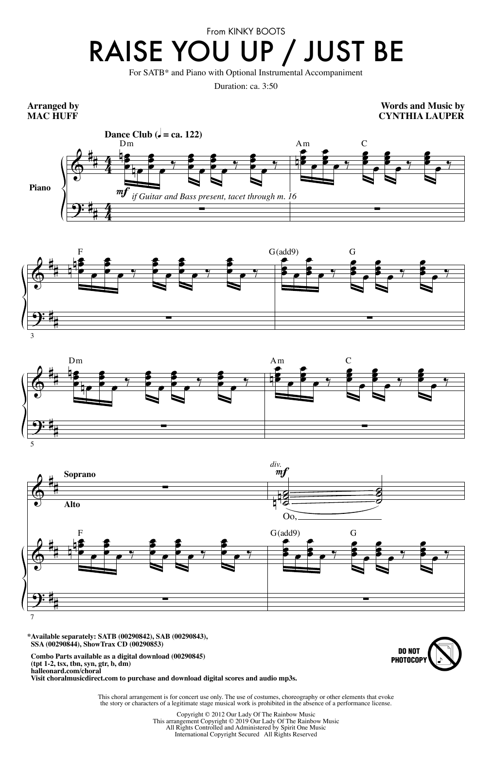 Product picture to: Raise You Up/Just Be (from Kinky Boots) (arr. Mac Huff)