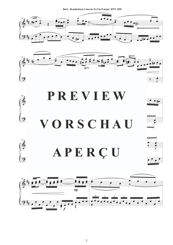Product gallery: Page 6 of 11 Brandenburg Concerto No. 5 in D major BWV 1050, , Solo Piano