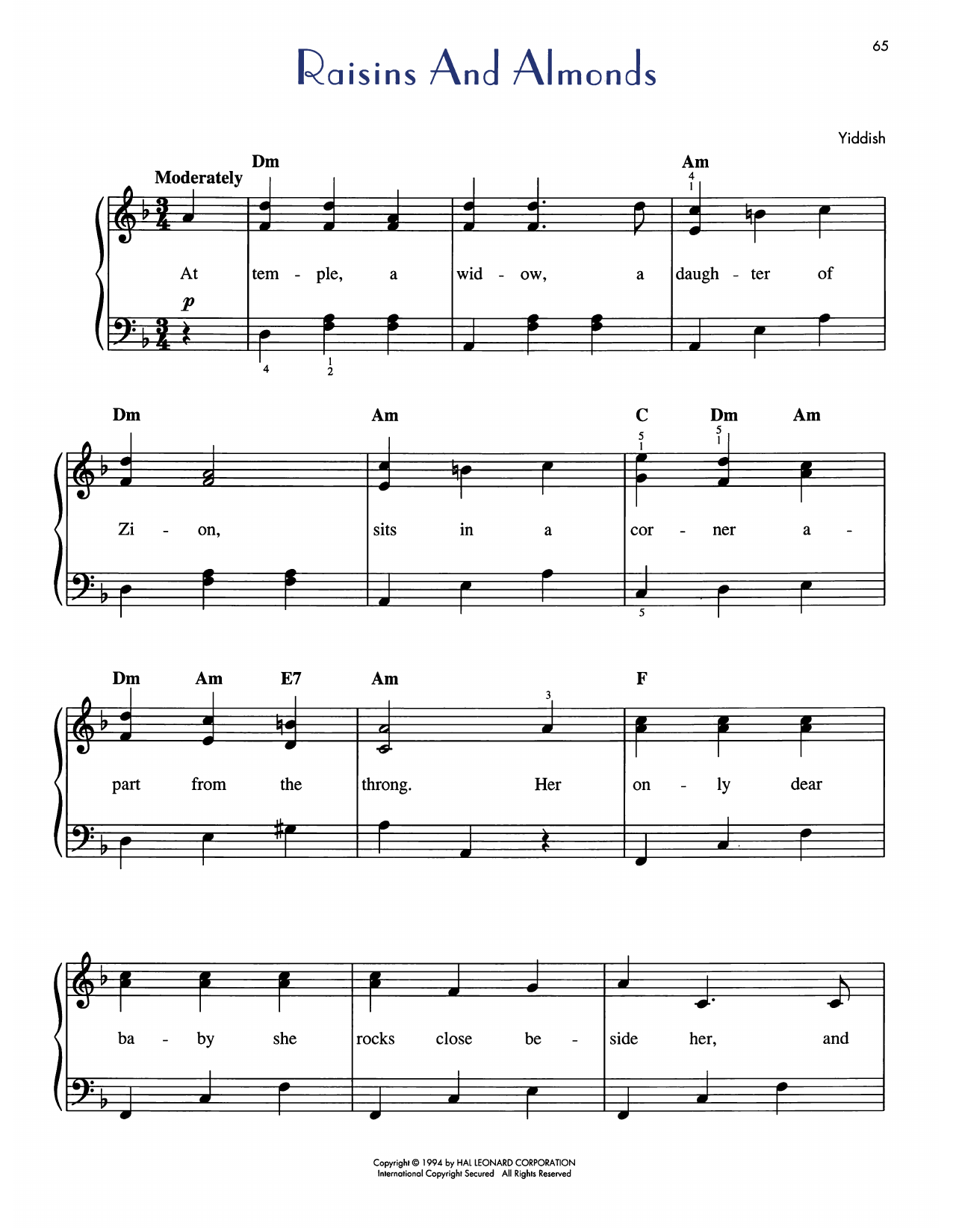 Produktgalerie: Seite 1 von 1 Rozhinkes Mit Mandlen (Raisins And Almonds), Abraham Goldfaden, Klavier