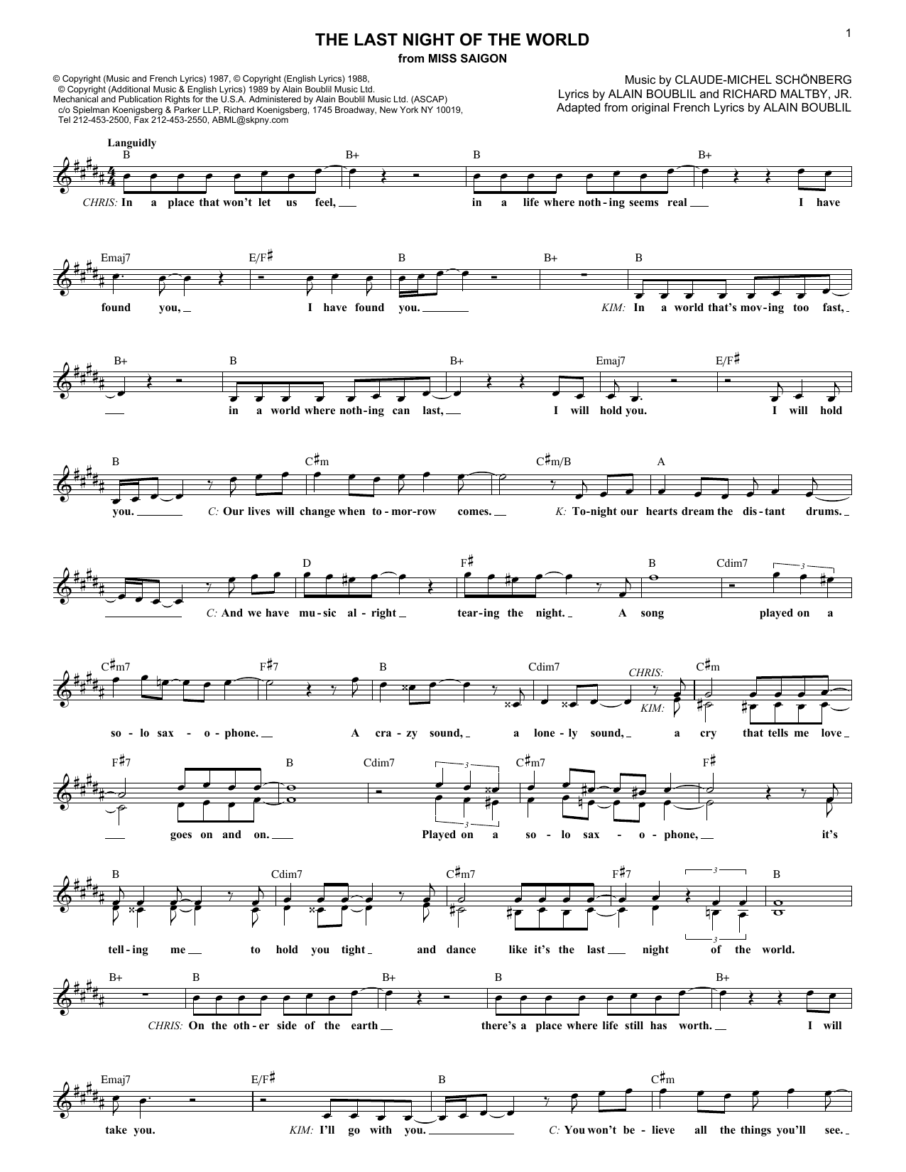 Produktbild zu: The Last Night Of The World (from Miss Saigon)