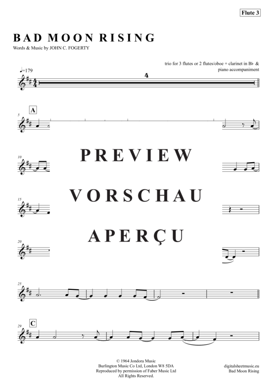 Product gallery: Page 14 of 21 Bad Moon Rising , Creedence Clearwater Revival, (flute trio + piano)