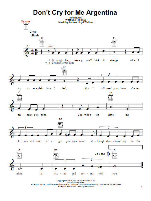 Product gallery: Page 1 of 1 Don't Cry For Me Argentina, Andrew Lloyd Webber