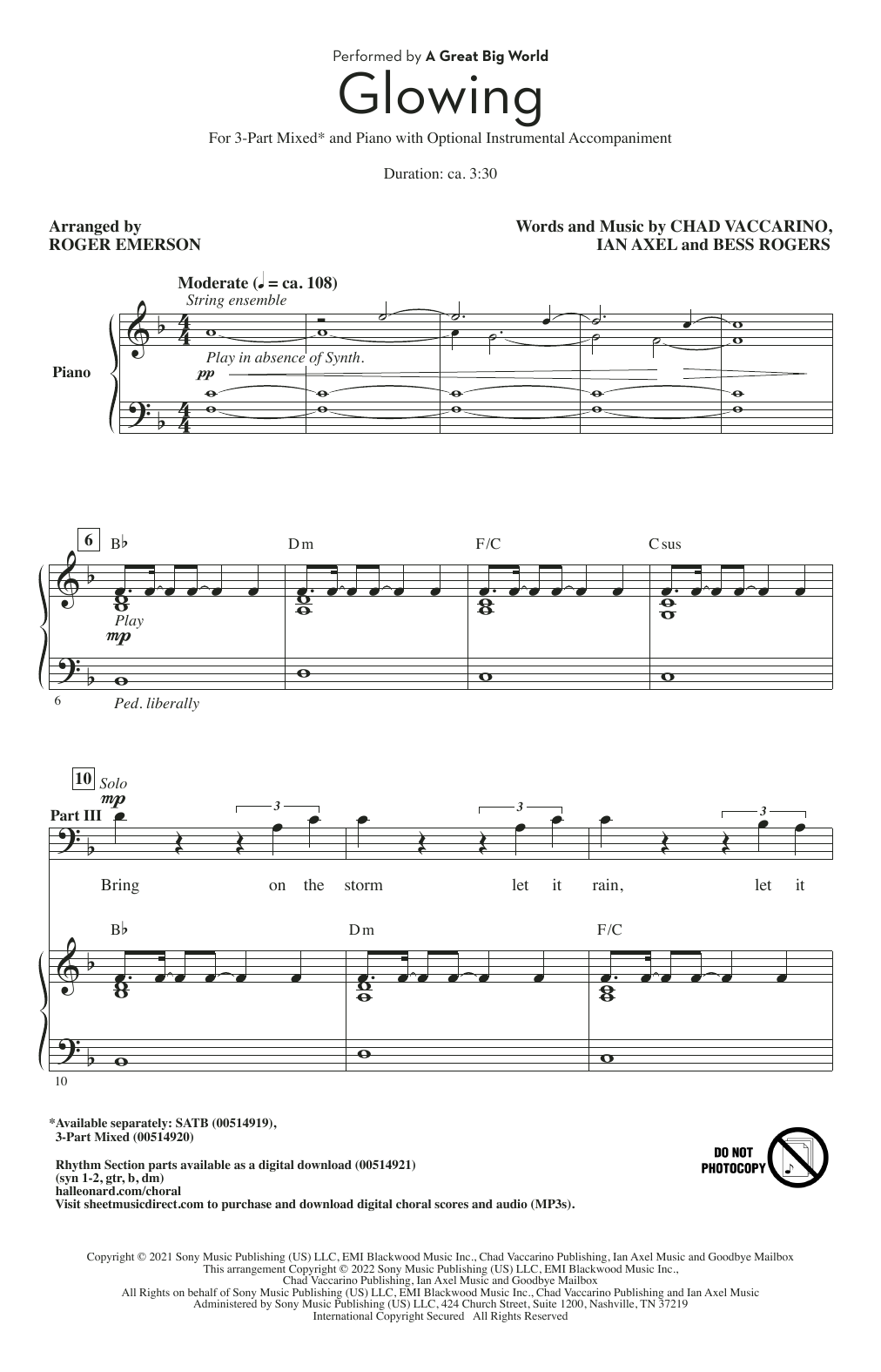 Product picture to: Glowing (arr. Roger Emerson)