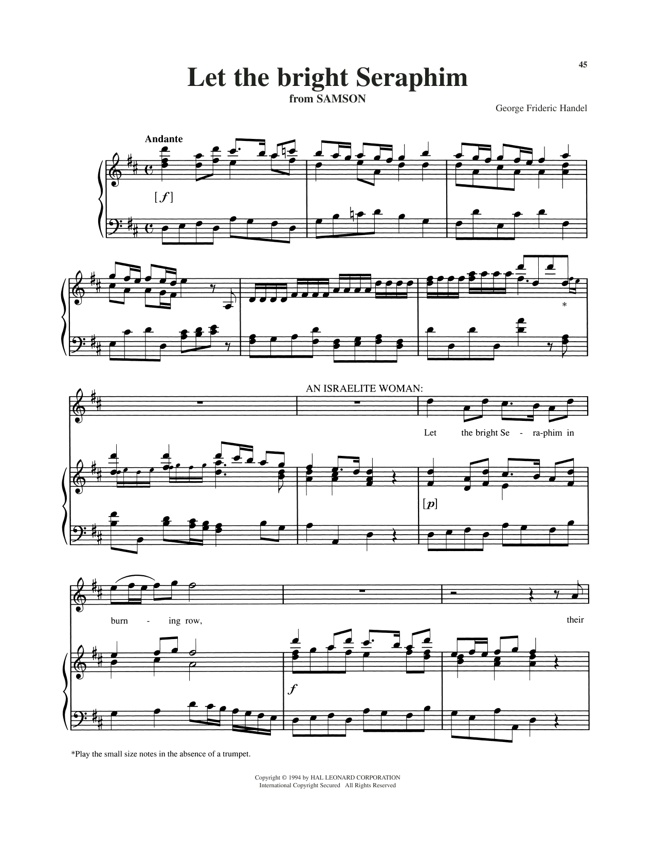 Produktgalerie: Seite 1 von 1 Let The Bright Seraphim, George Frideric Handel, Gesang, Klavier