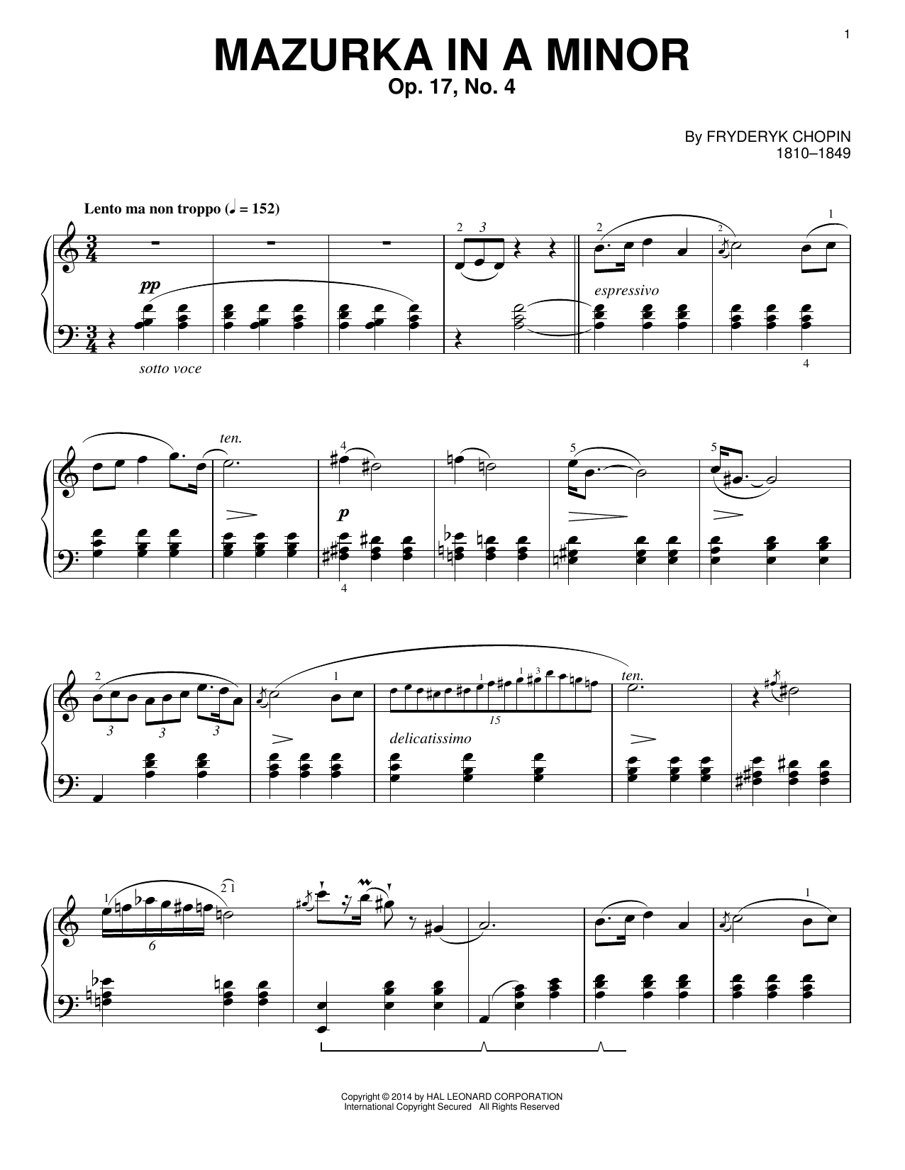Product gallery: Page 1 of 1 Mazurka In A Minor, Op. 17, No. 4, Frederic Chopin