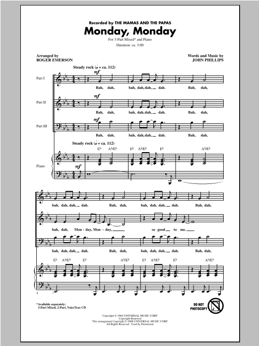 Produktgalerie: Seite 1 von 1 Monday, Monday (arr. Roger Emerson), The Mamas & The Papas, Chor