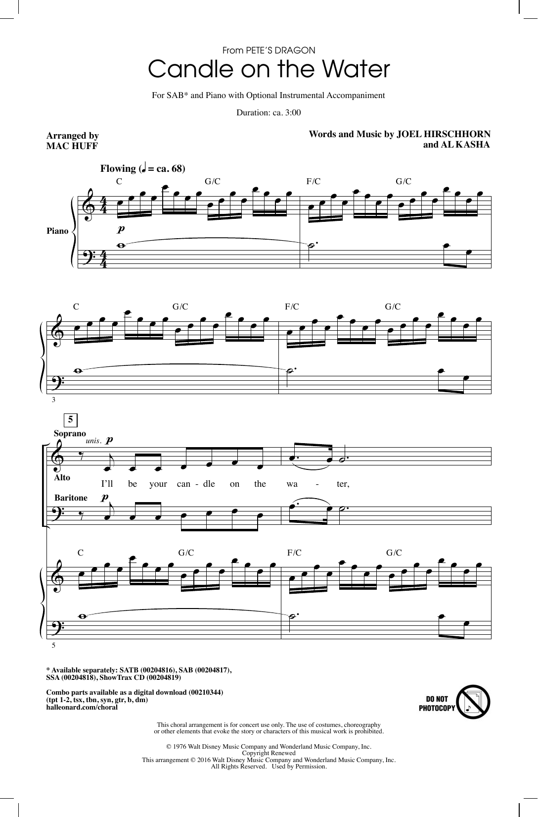 Product picture to: Candle On The Water (from Pete's Dragon) (arr. Mac Huff)