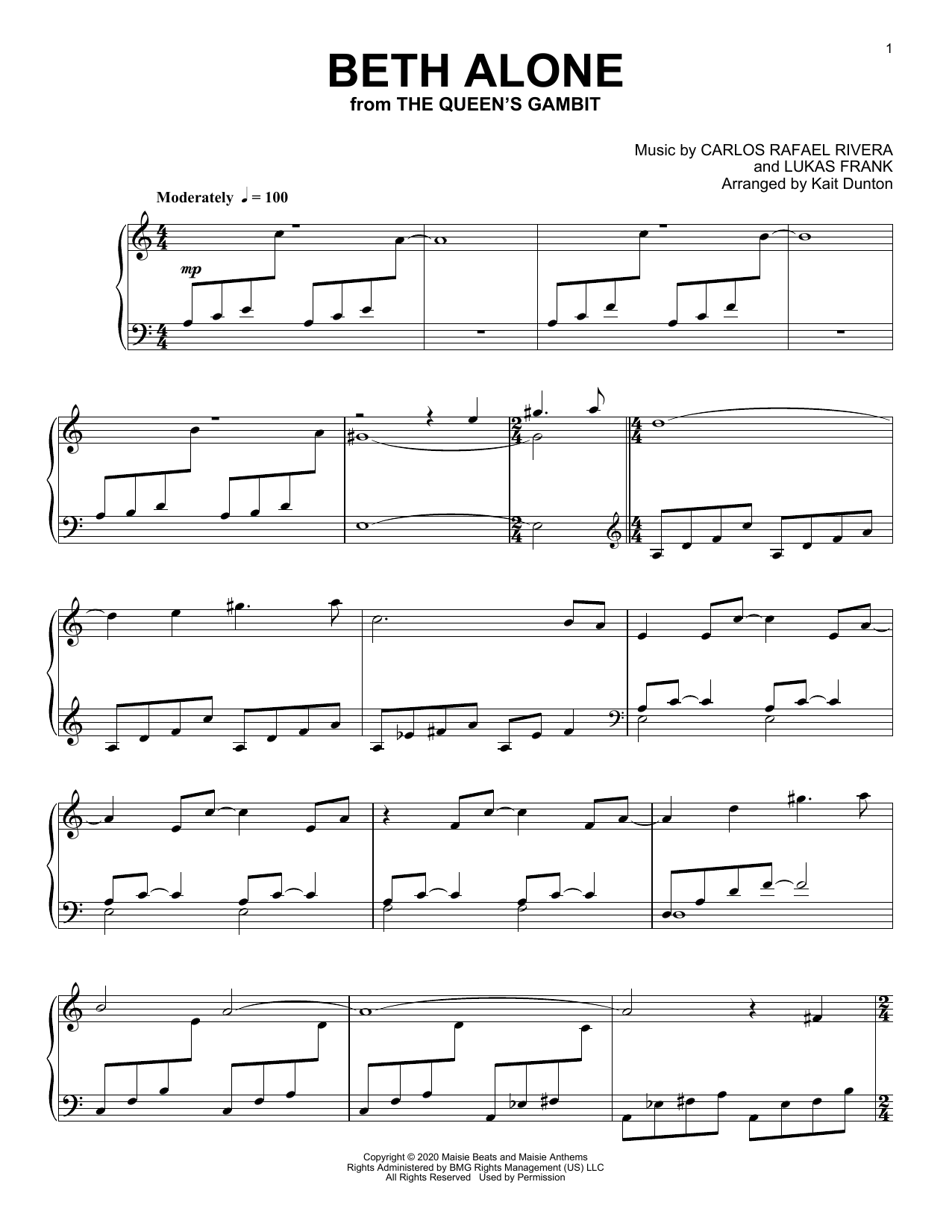 Produktbild zu: Beth Alone (from The Queen's Gambit)