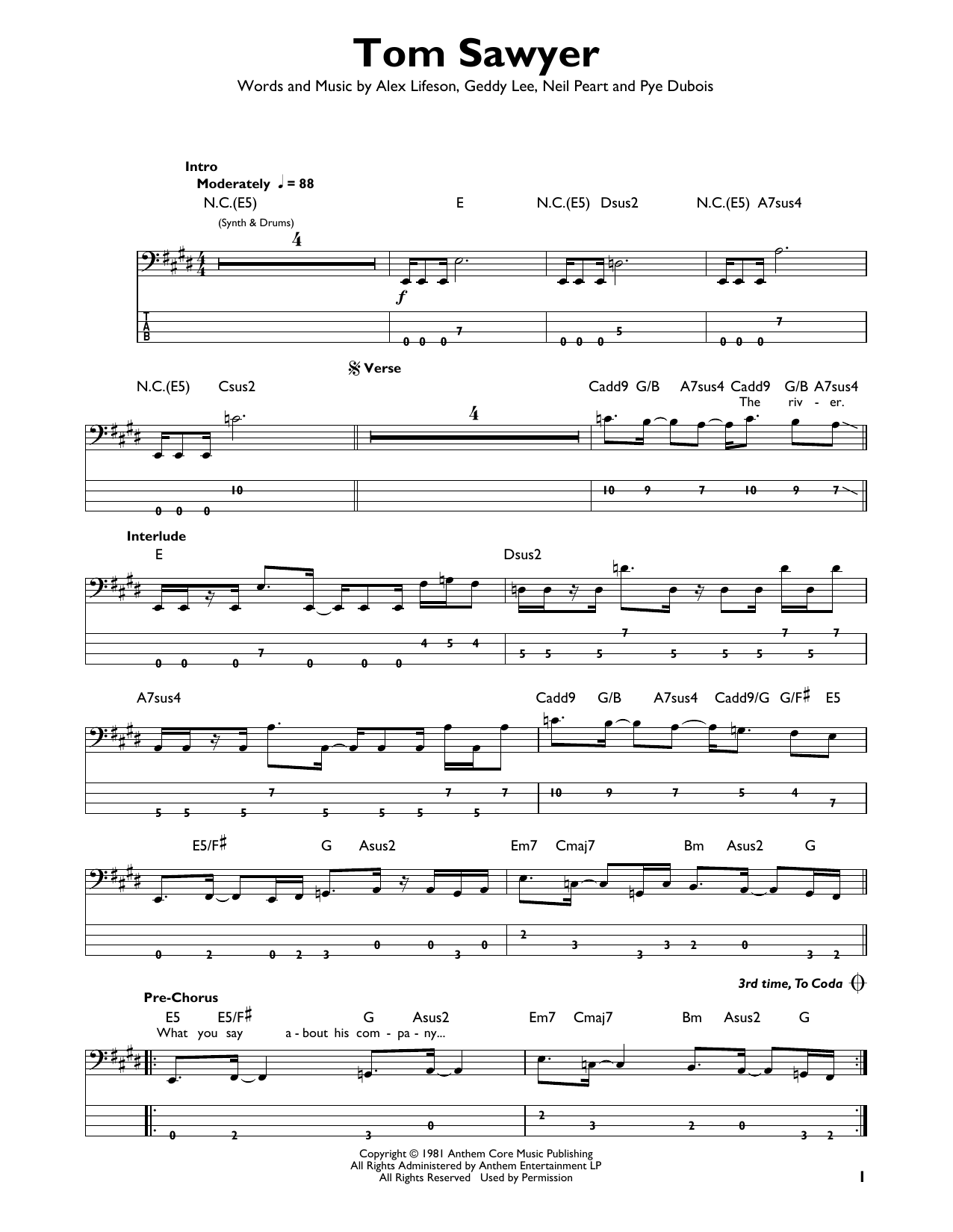 Produktgalerie: Seite 1 von 1 Tom Sawyer, Rush, E-Bass, Gitarre