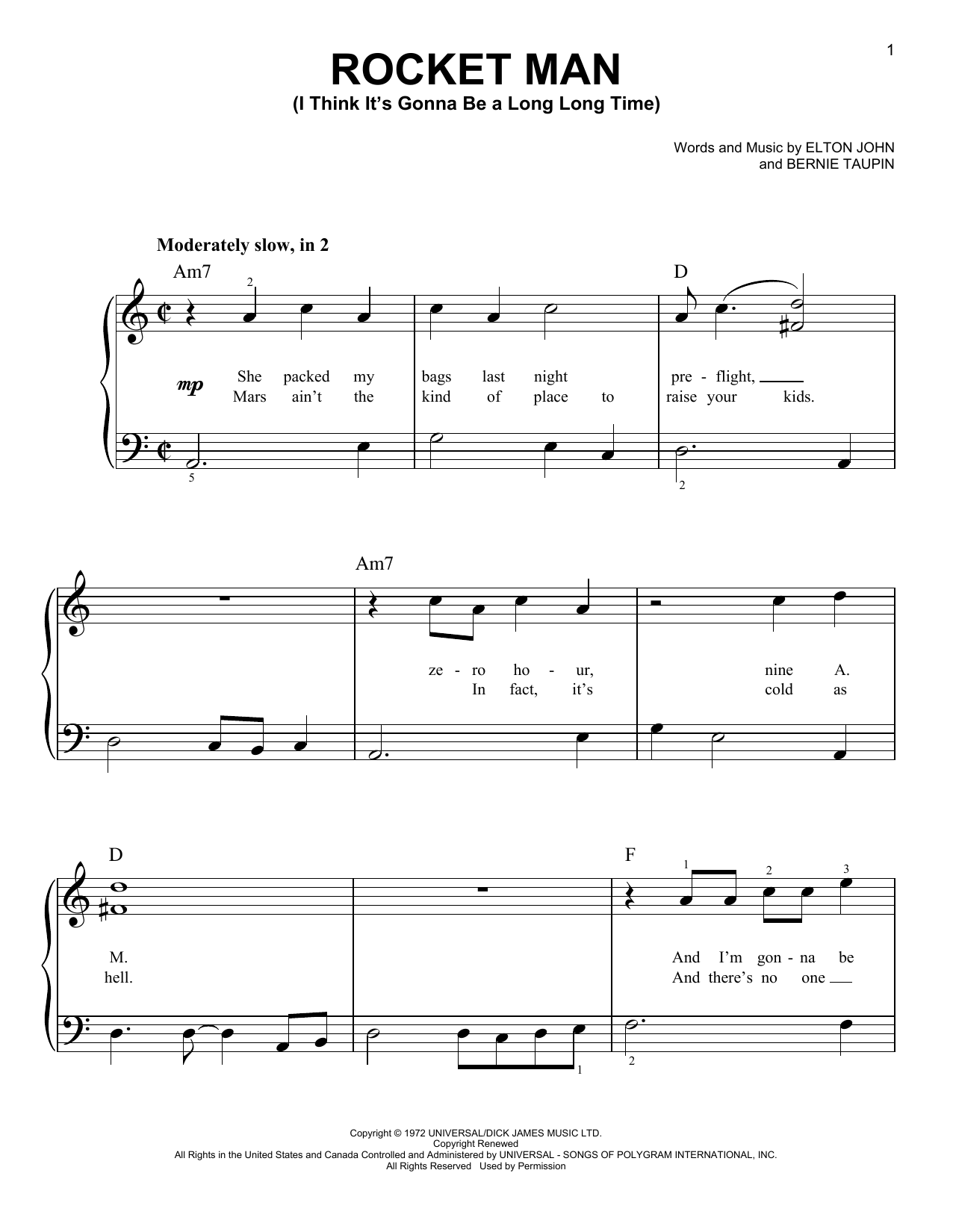 Produktgalerie: Seite 1 von 1 Rocket Man (I Think It's Gonna Be A Long Long Time), Elton John, Klavier