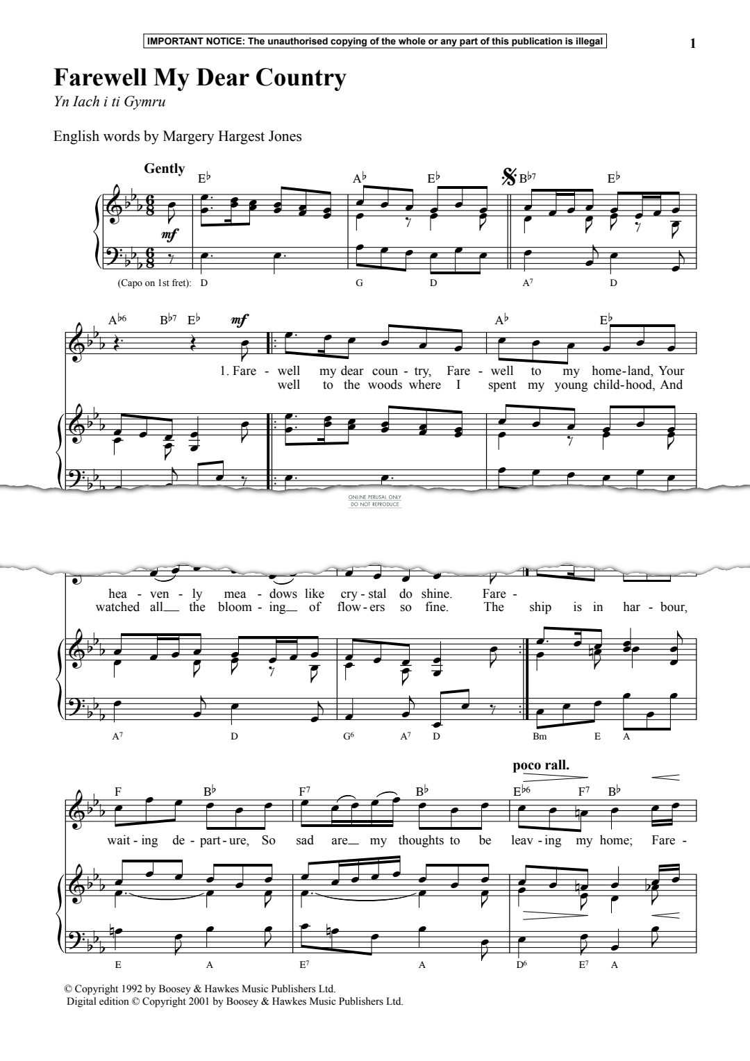 Produktgalerie: Seite 1 von 1 Farewell My Dear Country, Traditional, Gesang, Klavier