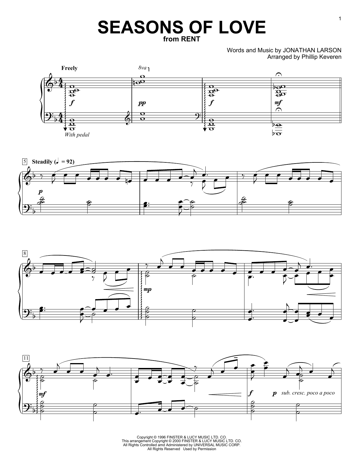 Produktbild zu: Seasons Of Love (from Rent) (arr. Phillip Keveren)