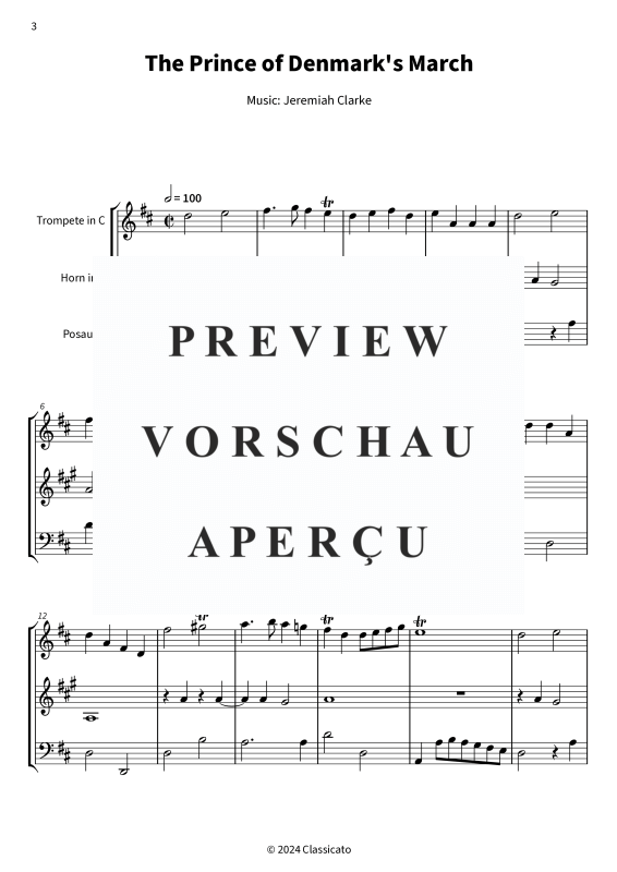 gallery: The Prince of Denmark´s March - from A Collection of Ayres for the Harpsichord or Spinett with very Plain & Easey Directions for Young Beginners, , (Blechbläser Trio Trompete in C, Horn in F + Posaune)