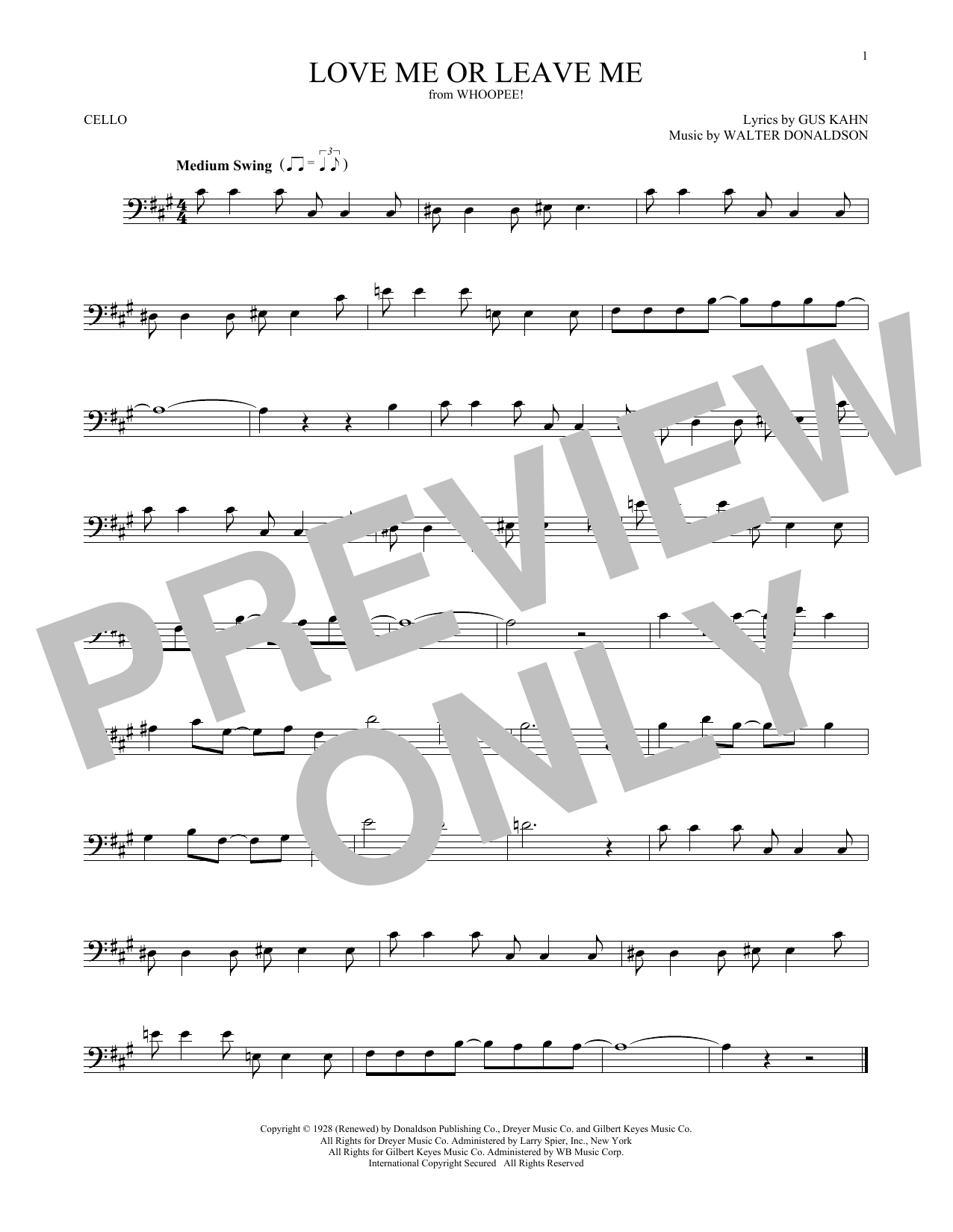 Produktgalerie: Seite 1 von 1 Love Me Or Leave Me, Walter Donaldson, Violoncello