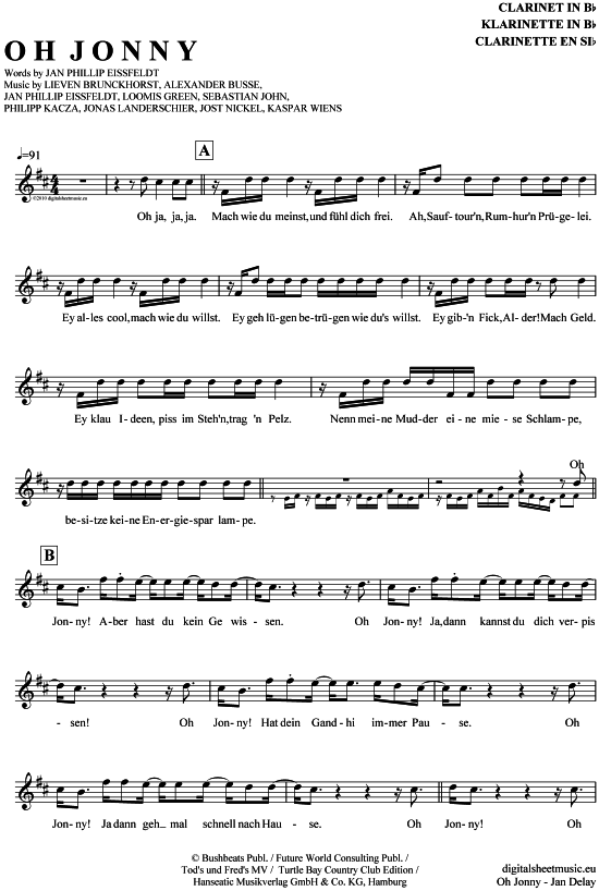 Product gallery: Page 1 of 4 Oh Jonny , Delay, Jan, Clarinet in B-flat