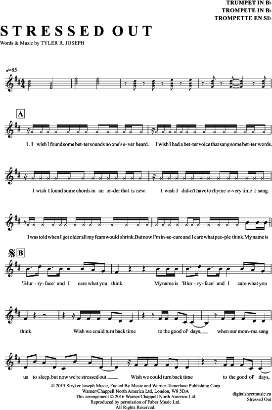 Produktgalerie: Seite 1 von 5 Stressed Out , Twenty One Pilots, Trompete in B