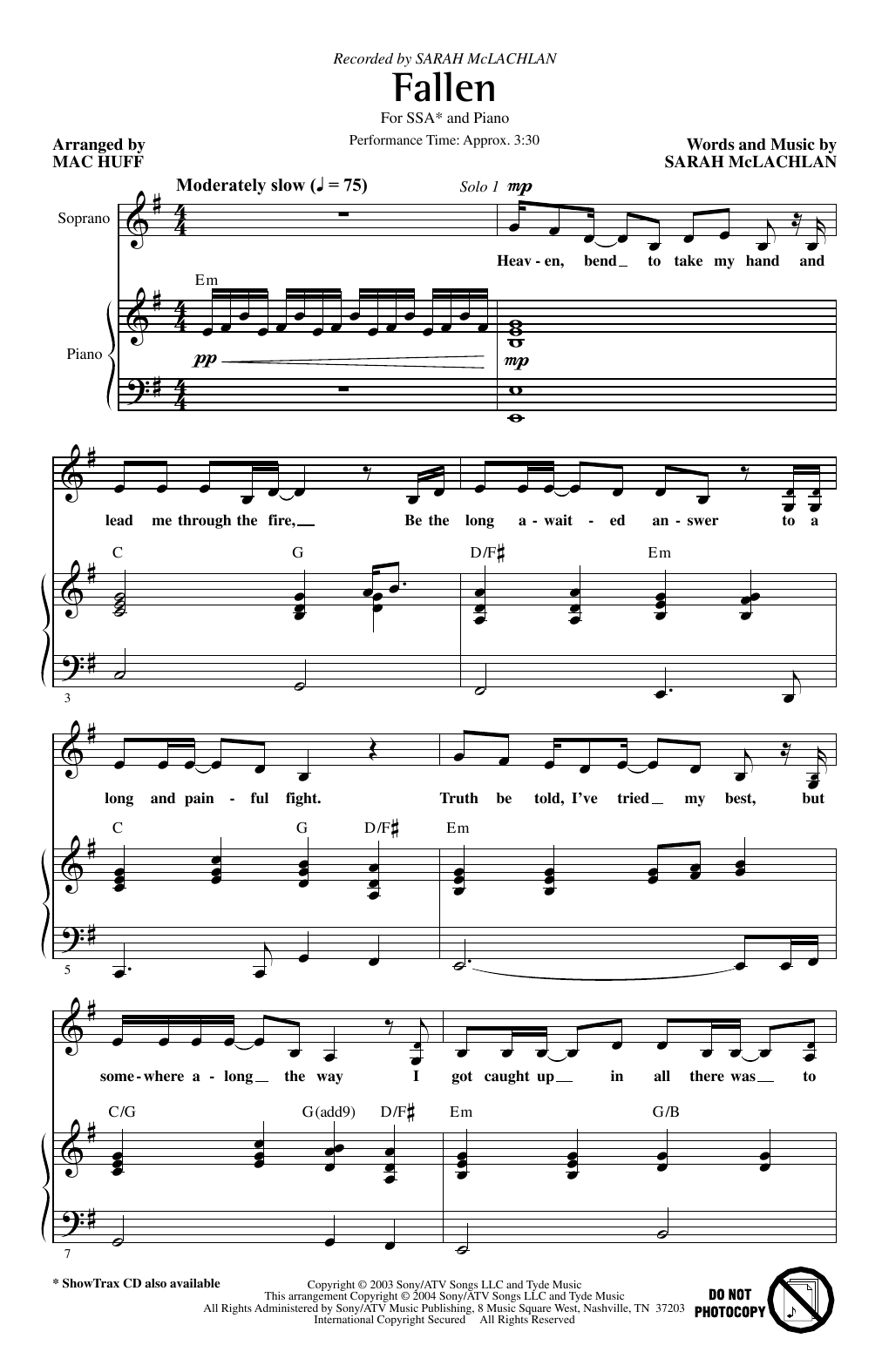 Produktgalerie: Seite 1 von 1 Fallen (arr. Mac Huff), Sarah McLachlan, Chor