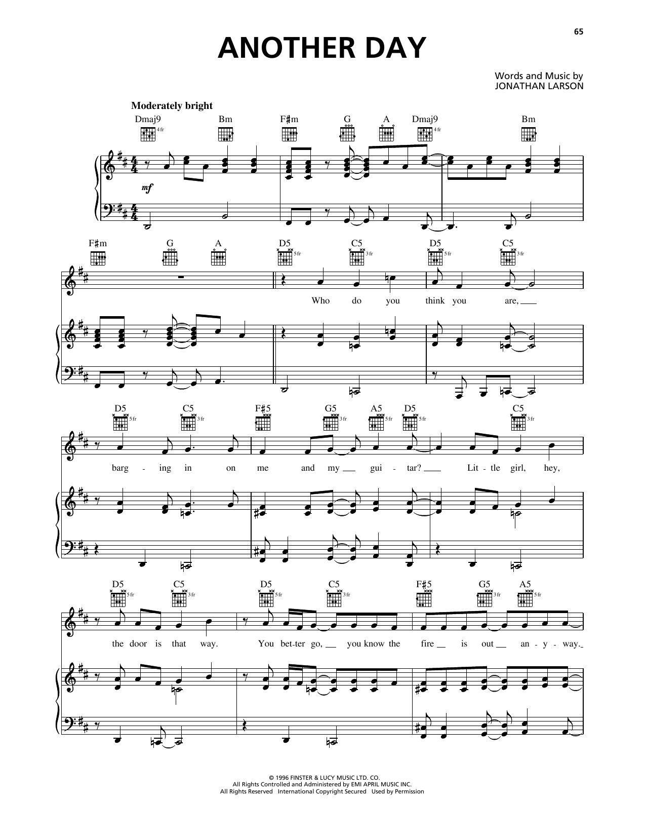 Produktgalerie: Seite 1 von 1 Another Day (from Rent), Jonathan Larson, Gesang, Gitarre, Klavier