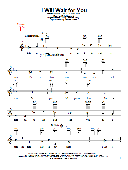 Product gallery: Page 1 of 1 I Will Wait For You, Michel LeGrand