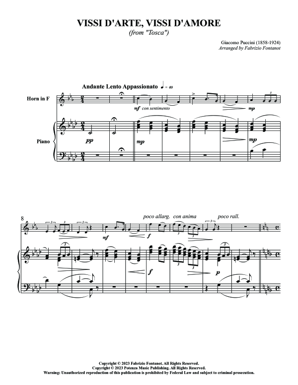 Produktgalerie: Seite 1 von 9 Vissi d´arte, vissi d´amore, , (Horn in F und Klavier)