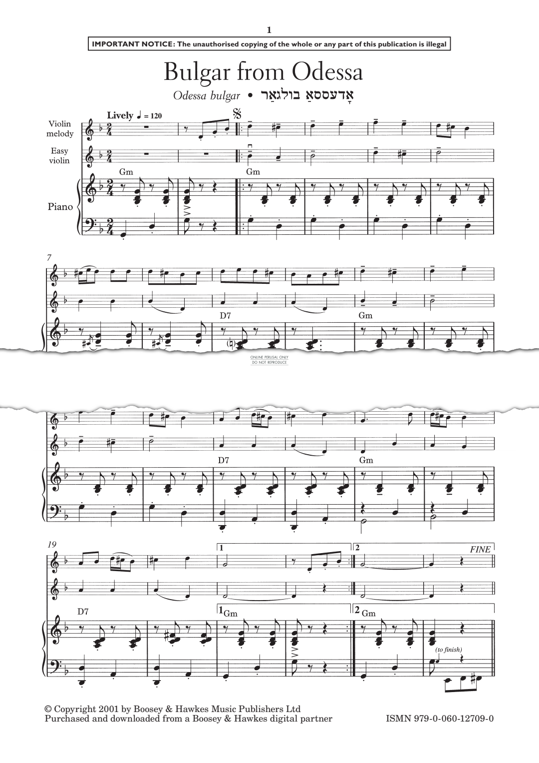 Produktgalerie: Seite 1 von 1 Bulgar from Odessa, , Klavier, Violine