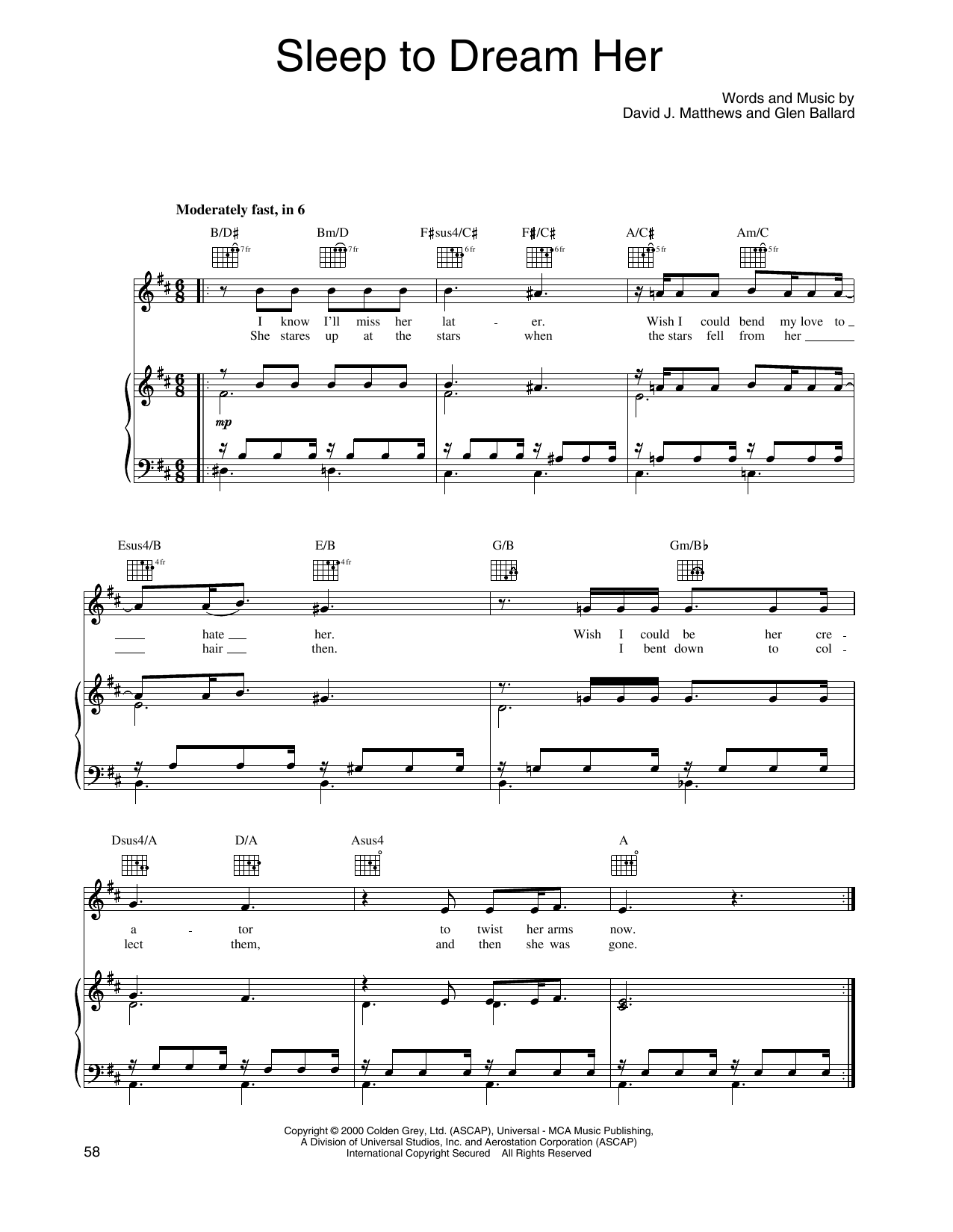 Produktgalerie: Seite 1 von 1 Sleep To Dream Her, Dave Matthews Band, Gesang, Gitarre, Klavier