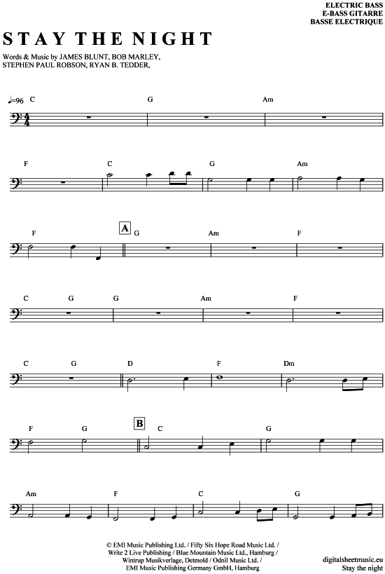 Product gallery: Page 1 of 4 Stay the night , Blunt, James, Bass Guitar
