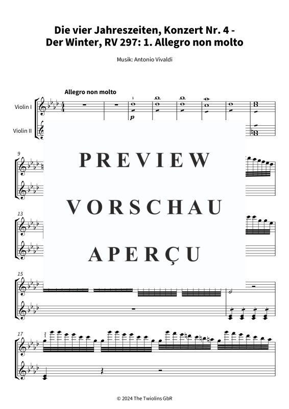 Produktgalerie: Seite 4 von 8 Die vier Jahreszeiten, Konzert Nr. 4 - Der Winter - 1. Allegro non molto, The Twiolins, (Duett 2x Violine)