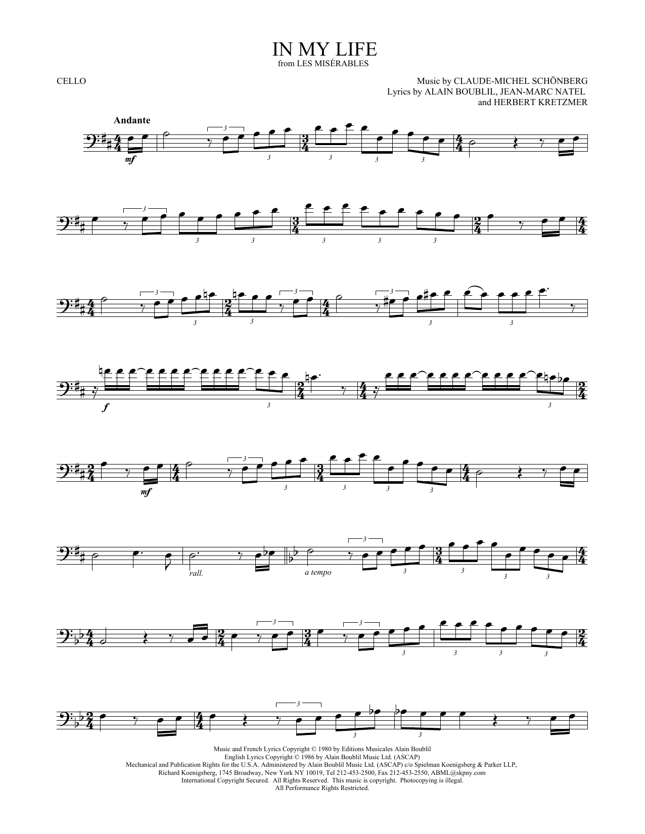 Produktgalerie: Seite 1 von 1 In My Life, Claude-Michel Schönberg, Violoncello