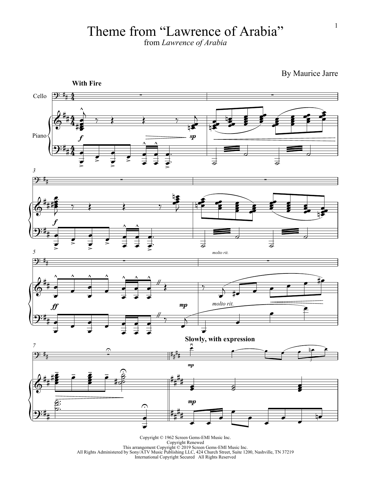 Produktgalerie: Seite 1 von 1 Theme From "Lawrence Of Arabia", Maurice Jarre, Klavier, Violoncello