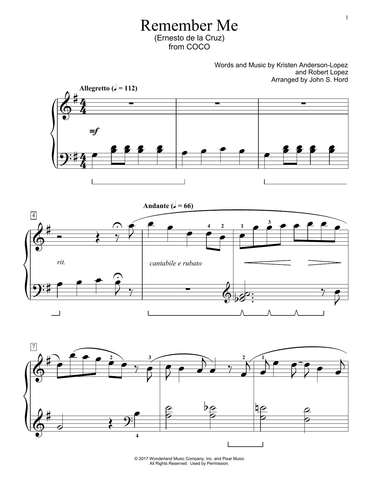 Product picture to: Remember Me (Ernesto de la Cruz) (from Coco) (arr. John S. Hord)