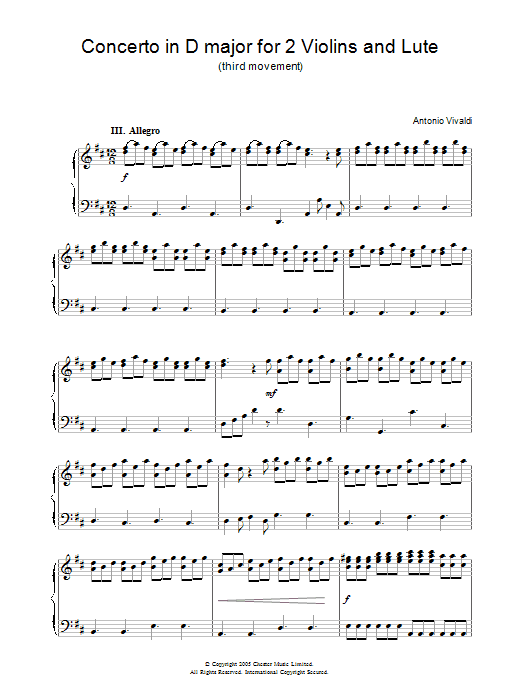 Product picture to: Concerto in D major for 2 Violins and Lute (third movement)
