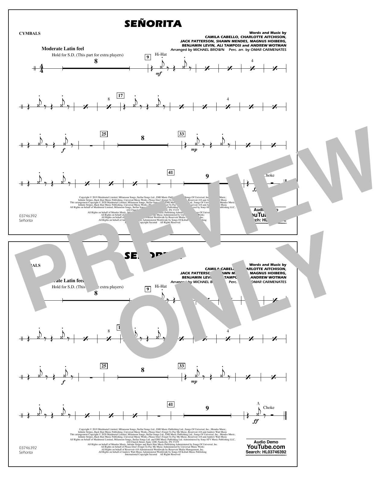 Produktbild zu: Señorita (arr. Carmenates and Brown) - Cymbals