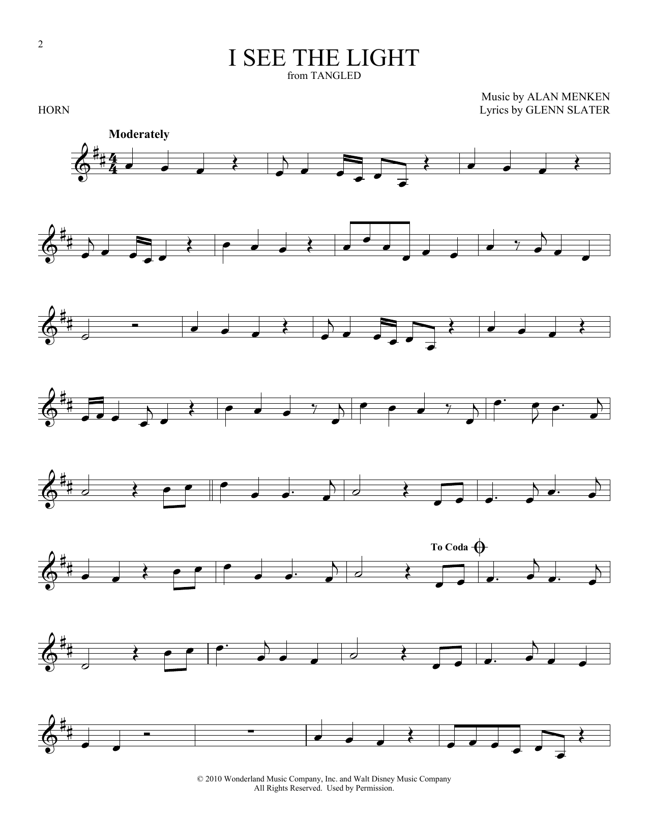 Produktgalerie: Seite 1 von 1 I See The Light (from Tangled), Alan Menken, Horn