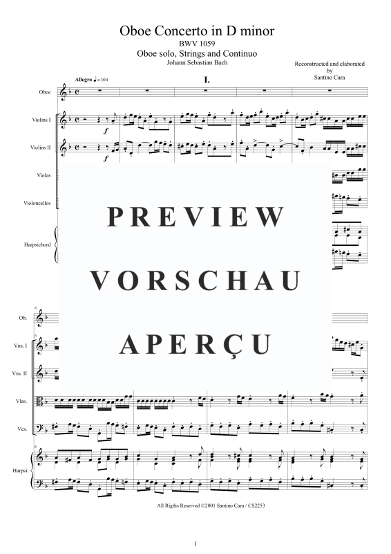 Product gallery: Page 2 of 11 Oboe Concerto in D minor BWV 1059, , Mixed Ensemble Oboe, Strings and Harpsichord Bc