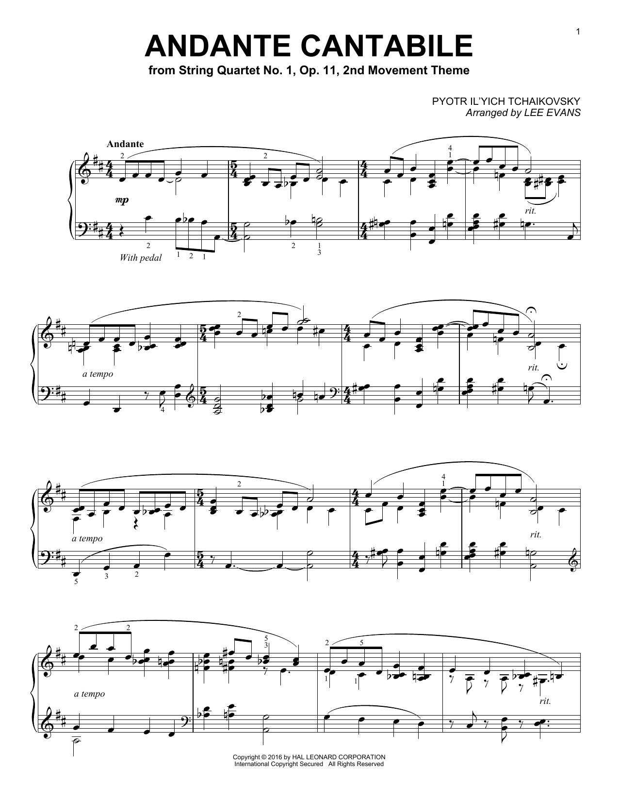 Produktbild zu: Andante Cantabile (arr. Lee Evans)