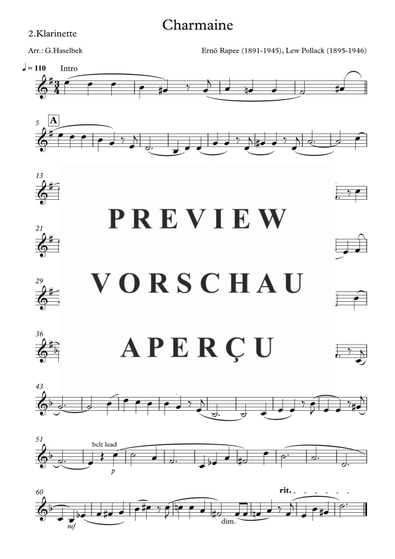 gallery: Charmaine, , Clarinet Quartet 3x Clarinet In Bb and Bass Clarinet