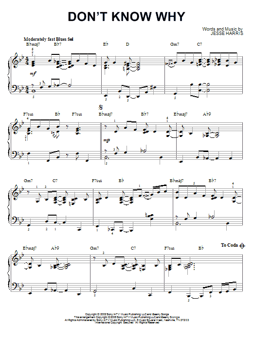 Product gallery: Page 1 of 1 Don't Know Why [Jazz version] (arr. Brent Edstrom), Norah Jones