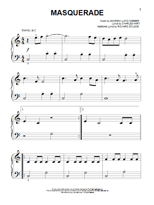 Produktgalerie: Seite 1 von 1 Masquerade (from The Phantom Of The Opera), Andrew Lloyd Webber, Klavier