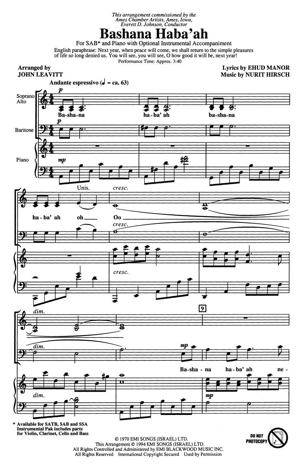Produktbild zu: Bashana Haba'ah (arr. John Leavitt)