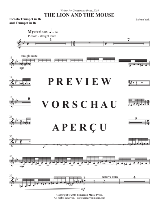 Product gallery: Page 20 of 21 The Lion and the Mouse , , (Trio for trumpet in Bb/piccolo trumpet, horn in F + piano)