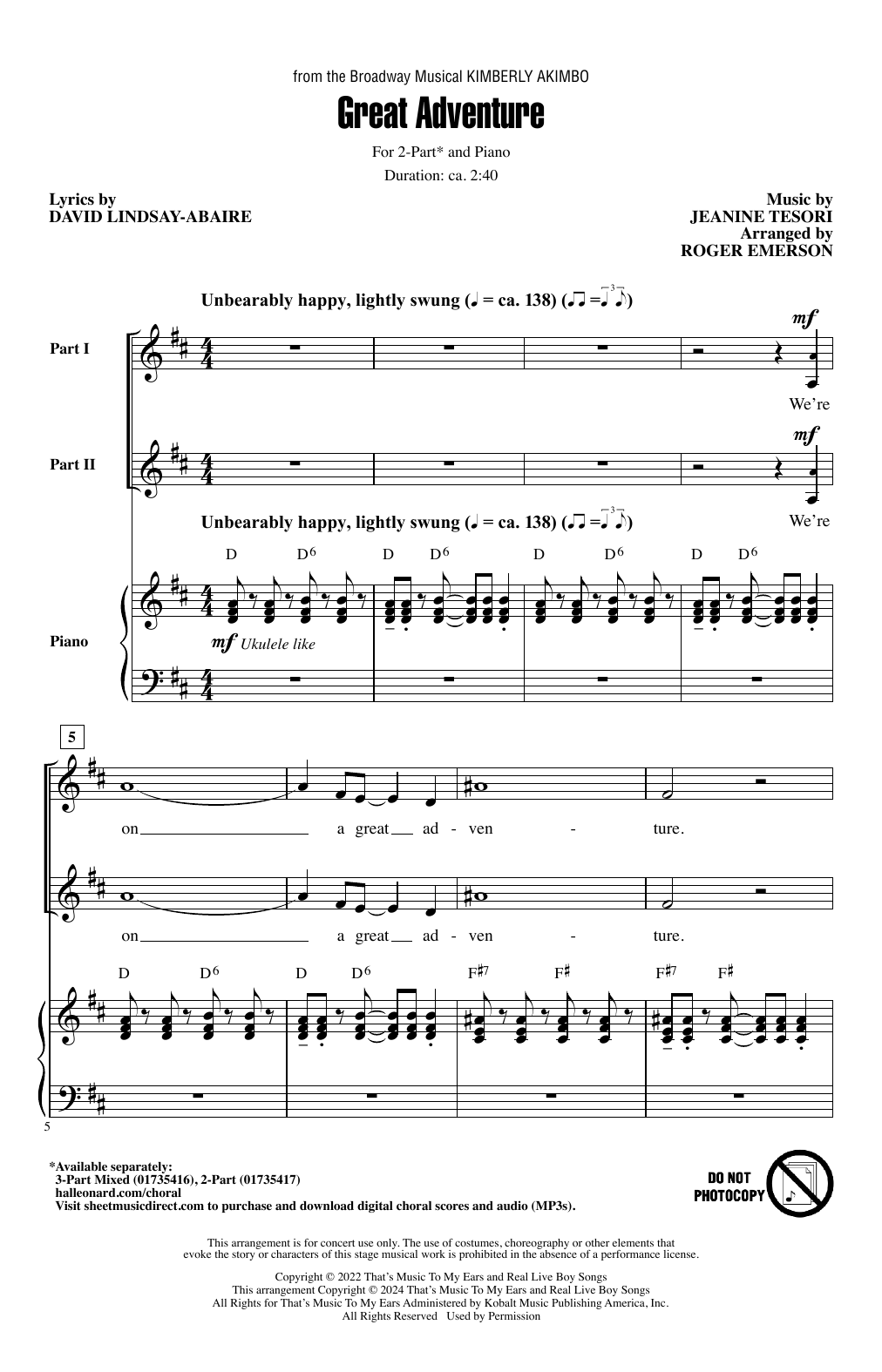 Product picture to: Great Adventure (from Kimberly Akimbo) (arr. Roger Emerson)