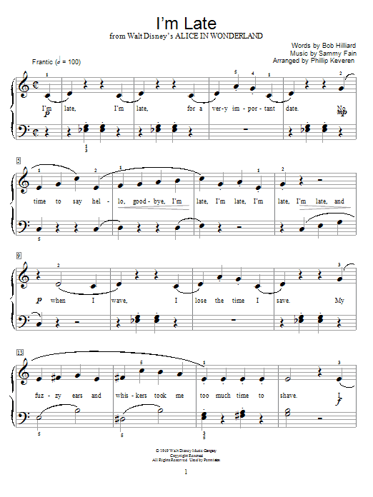 Produktbild zu: I'm Late (from Alice In Wonderland) (arr. Phillip Keveren)