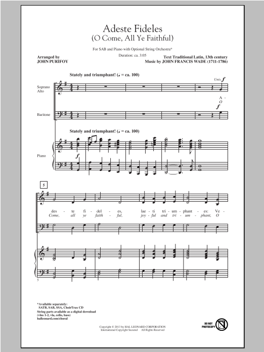 Product gallery: Page 1 of 1 O Come, All Ye Faithful (Adeste Fideles), John Purifoy
